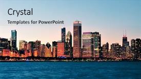  Presentation with city chicago - Amazing PPT layouts having chicago city downtown urban skyline backdrop and a light blue colored foreground