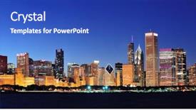  Presentation with city chicago - Presentation featuring chicago city downtown urban skyline background and a cobalt blue colored foreground
