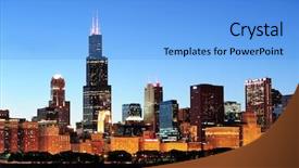  Presentation with city chicago - Beautiful PPT layouts featuring chicago city downtown urban skyline backdrop and a light blue colored foreground