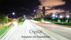  Presentation with city chicago - Beautiful slide set featuring chicago city urban skyline with skyscraper and busy traffic light trails at night backdrop and a soft green colored foreground