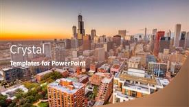  Presentation with chicago - Audience pleasing PPT layouts consisting of chicago-illinois-usa-aerial-cityscape backdrop and a coral colored foreground