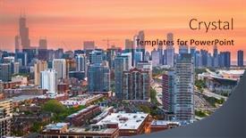  Presentation with chicago - Audience pleasing PPT layouts consisting of chicago-illinois-usa-downtown-city backdrop and a coral colored foreground
