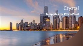  Presentation with city chicago - Colorful PPT layouts enhanced with chicago-illinois-usa-downtown-city backdrop and a light blue colored foreground