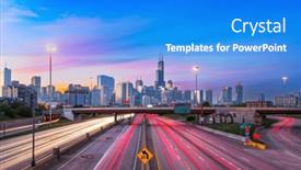  Presentation with highways - PPT theme enhanced with chicago-illinois-usa-downtown-skyline background and a cobalt blue colored foreground