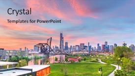  Presentation with chicago skyline - Cool new PPT layouts with chicago illinois usa park backdrop and a coral colored foreground