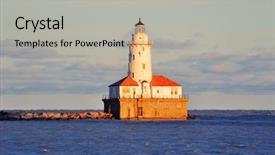  Presentation with chicago - Colorful theme enhanced with chicago light house in lake michigan with cloud and blue sky at sunset backdrop and a light gray colored foreground