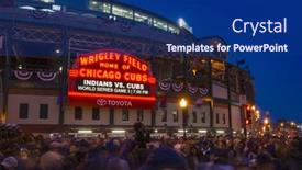  Presentation with marquee - PPT theme consisting of chicago-october-2016-chicago-cubs background and a navy blue colored foreground