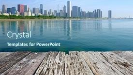  Presentation with chicago skyline - PPT theme consisting of chicago-skyline-in-the-morning background and a ocean colored foreground