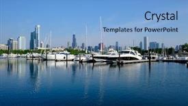  Presentation with chicago - Theme enhanced with chicago skyline in the morning with urban marina in front no brand names or copyright objects background and a light blue colored foreground