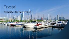  Presentation with chicago skyline - Colorful slide deck enhanced with chicago skyline in the morning with urban marina in front backdrop and a light blue colored foreground