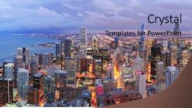  Presentation with chicago - Colorful slide set enhanced with chicago skyline panorama aerial view backdrop and a light blue colored foreground