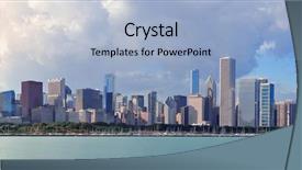  Presentation with chicago skyline - Presentation theme consisting of closeup of the poppy buds with drops of dew background and a forest green colored foreground