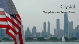  Presentation with chicago skyline - Audience pleasing theme consisting of chicago skyline with flag backdrop and a light gray colored foreground