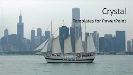  Presentation with chicago - Amazing presentation theme having chicago skyline with sailboat on a cloudy day backdrop and a sky blue colored foreground