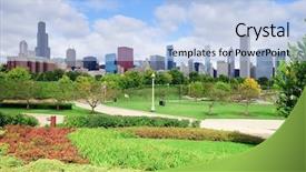  Presentation with chicago skyline - Slide deck having chicago skyline with trees background and a light blue colored foreground