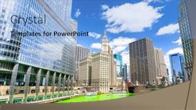  Presentation with green building - Theme having chicago-skylines-building-along-green background and a light blue colored foreground