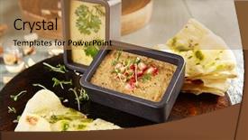  Presentation with restaurant menu board - Presentation design featuring chick pea and eggplant pate background and a coral colored foreground