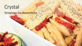  Presentation with penne pasta - Presentation theme with chicken alfredo with sun-dried background and a lemonade colored foreground