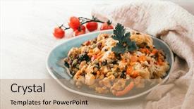  Presentation with noodles - PPT theme having chicken and black mushrooms coriander background and a  colored foreground