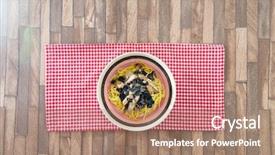  Presentation with noodles - PPT theme with chicken and black mushrooms coriander background and a  colored foreground