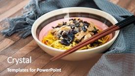  Presentation with noodles - Slide set featuring chicken and black mushrooms coriander background and a  colored foreground