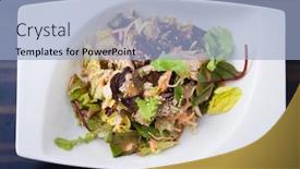  Presentation with noodle - Amazing PPT theme having chicken-and-noodle-salad backdrop and a light blue colored foreground