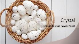  Presentation with easter basket - Colorful presentation theme enhanced with chicken and quail white dotted backdrop and a soft green colored foreground