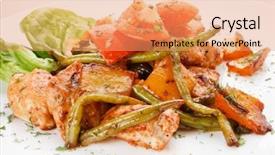  Presentation with roasted chicken - Beautiful PPT layouts featuring chicken and roasted vegetable salad backdrop and a coral colored foreground