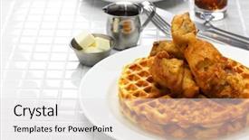  Presentation with food chicken - Theme having chicken and waffles american food background and a light gray colored foreground