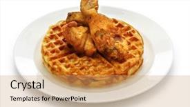  Presentation with food chicken - Slide deck featuring chicken and waffles american food background and a coral colored foreground