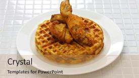  Presentation with food chicken - Theme enhanced with chicken and waffles american food background and a gold colored foreground