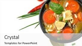  Presentation with soup - Colorful slide set enhanced with chicken and wild rice soup backdrop and a white colored foreground