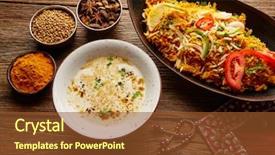  Presentation with recipe - Amazing presentation theme having chicken biryani indian recipe with white soup and spices backdrop and a tawny brown colored foreground