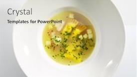  Presentation with pasta restaurant - Slides consisting of chicken-bouillon-with-tortellini-pasta background and a soft green colored foreground