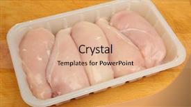  Presentation with plastic packaging - Presentation theme enhanced with chicken breast fillets in white background and a coral colored foreground