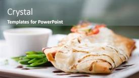  Presentation with breast - Theme consisting of chicken breast with mushroom sauce and rice background and a gray colored foreground