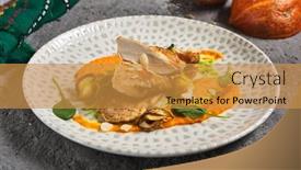  Presentation with breast - Presentation having chicken-breast-with-pumpkin-puree background and a gold colored foreground