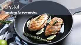  Presentation with frying - Amazing slide deck having chicken breasts in frying pan backdrop and a gray colored foreground