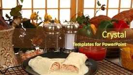  Presentation with dip - Audience pleasing slide deck consisting of chicken burrito in plate covered in cheese dip in kitchen or restaurant backdrop and a tawny brown colored foreground