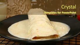  Presentation with dip - Slide deck enhanced with chicken burrito in plate covered in cheese dip in kitchen or restaurant background and a tawny brown colored foreground