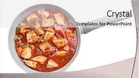  Presentation with frying - Beautiful presentation design featuring chicken-cacciatore-in-frying-pan backdrop and a light gray colored foreground