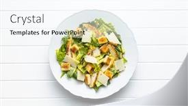  Presentation with salad - Amazing PPT theme having chicken-caesar-salad-with-cheese backdrop and a cool aqua colored foreground