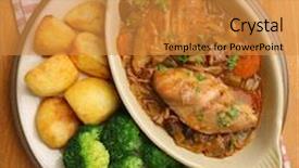  Presentation with served - Beautiful slides featuring chicken casserole served with roast potatoes and broccoli backdrop and a gold colored foreground