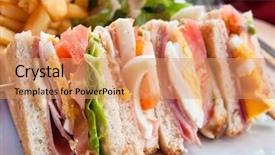  Presentation with cream cheese and fruit sandwich - PPT theme consisting of chicken cheese and golden french background and a  colored foreground