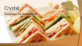  Presentation with food potato chips crisps snacks - PPT theme consisting of chicken club sandwiches with potato background and a lemonade colored foreground