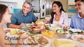  Presentation with eating - Audience pleasing presentation consisting of chicken dinner - family sitting around table backdrop and a coral colored foreground