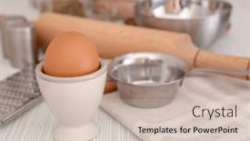 Presentation with cooking utensils - Cool new PPT theme with chicken egg and cooking utensils on table backdrop and a soft green colored foreground