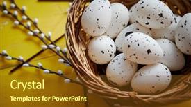  Presentation with easter basket - PPT theme with chicken eggs in brown wicker background and a tawny brown colored foreground