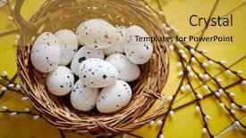  Presentation with easter basket - Slide deck having chicken eggs in brown wicker background and a gold colored foreground