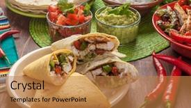  Presentation with salsa guacamole - Slide deck having chicken fajitas fajita peppers burrito background and a gold colored foreground